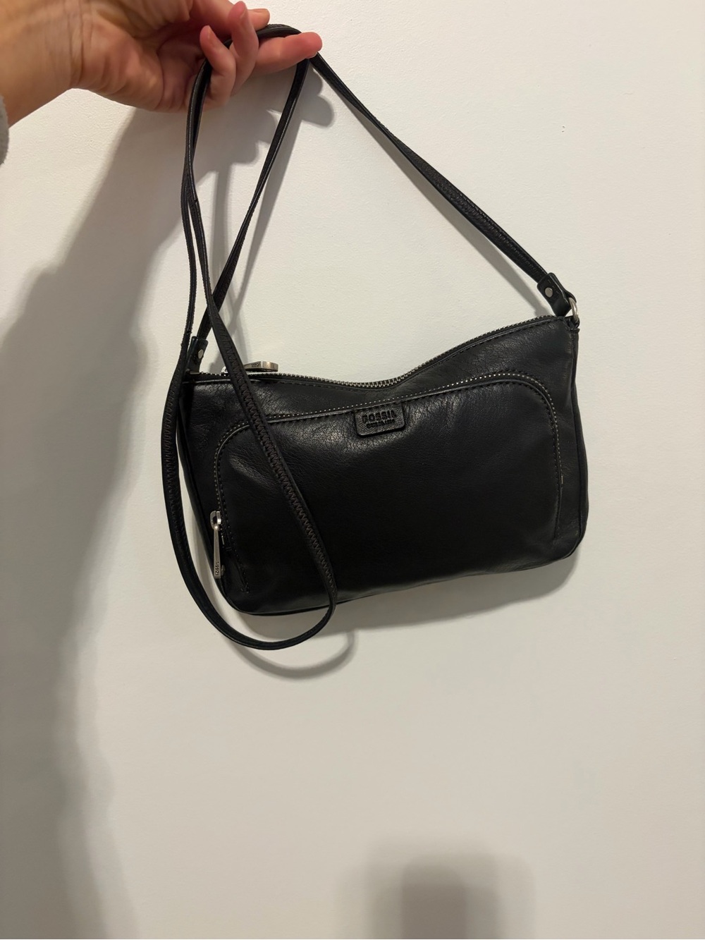 Vintage Fossil Black Leather Crossbody Bag